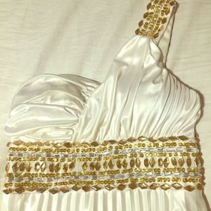 Long White/Gold Prom Dress